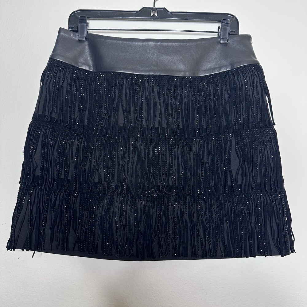 DKNY Black Fringe Mini Skirt